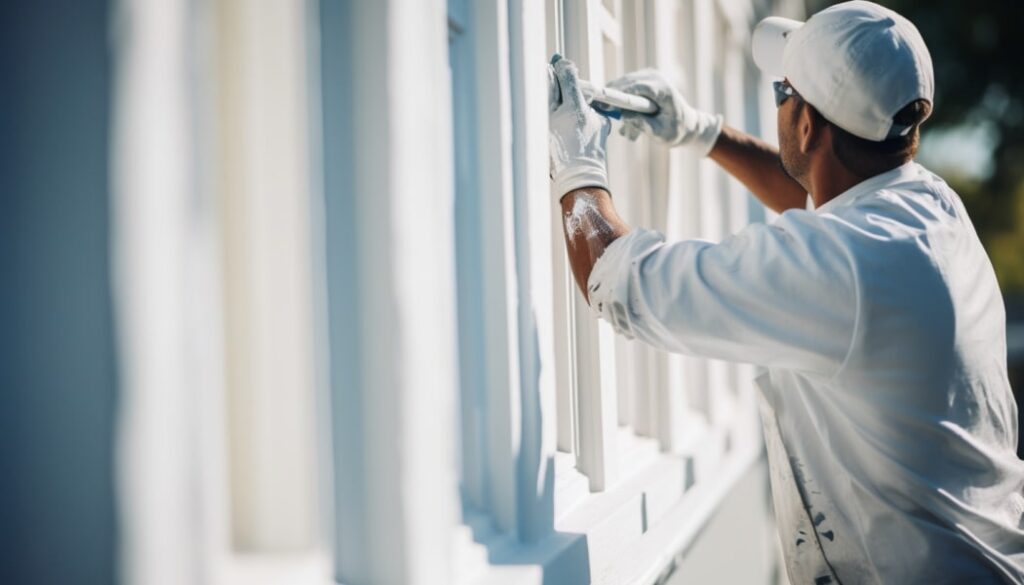 Closeup of a person painting the trim