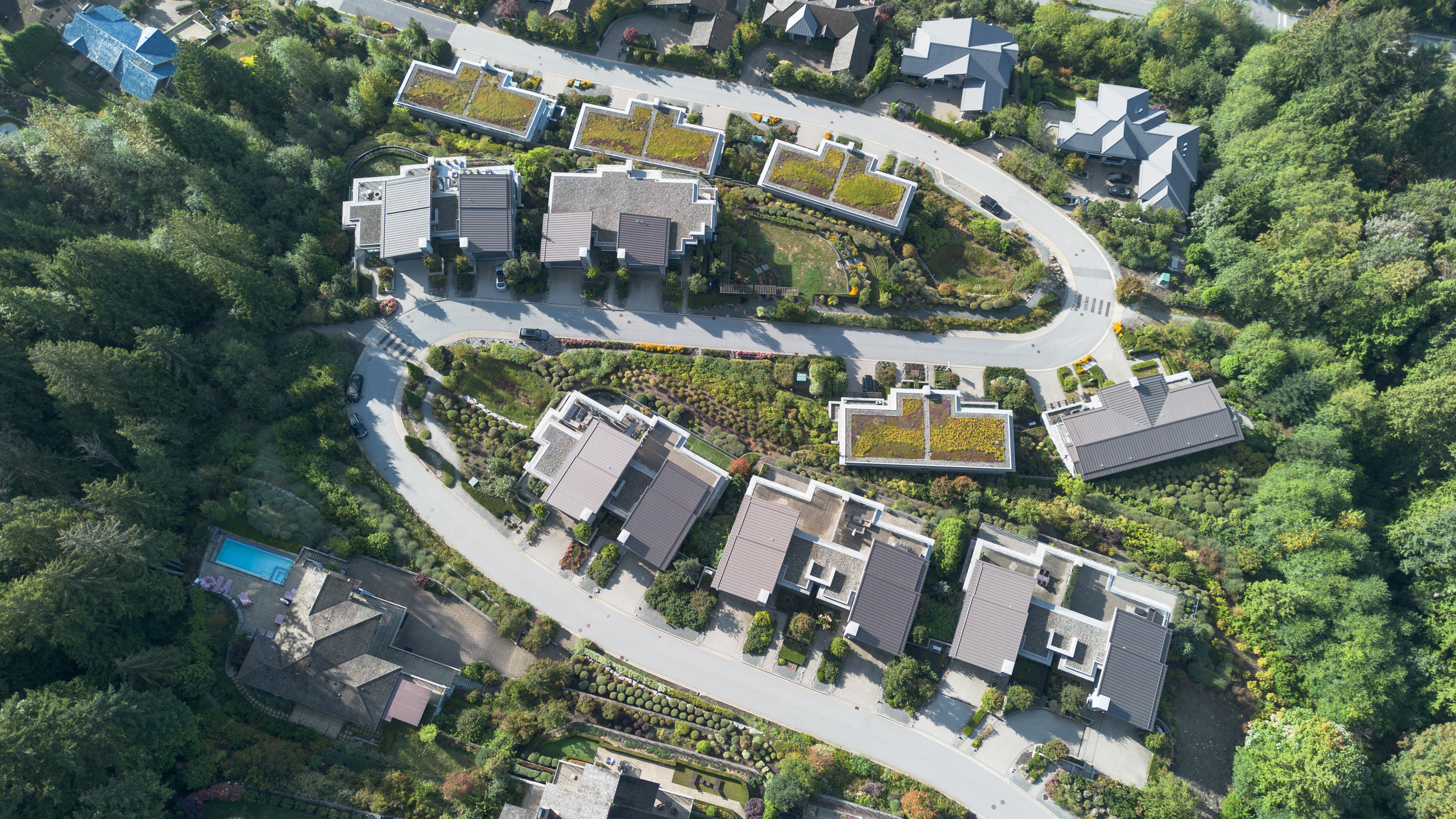 Aerial view of a strata that has been recently painted and repaired in West Vancouver.